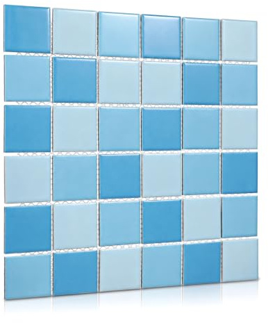 Yardwe Blue Ceramic Mosaic Tiles, 30 x 30 cm, Pool and Wall Decor | Water-Resistant, Decorative Finish, For Kitchen Backsplashes, Bathroom Walls, Outdoor Pools and Interior Accents