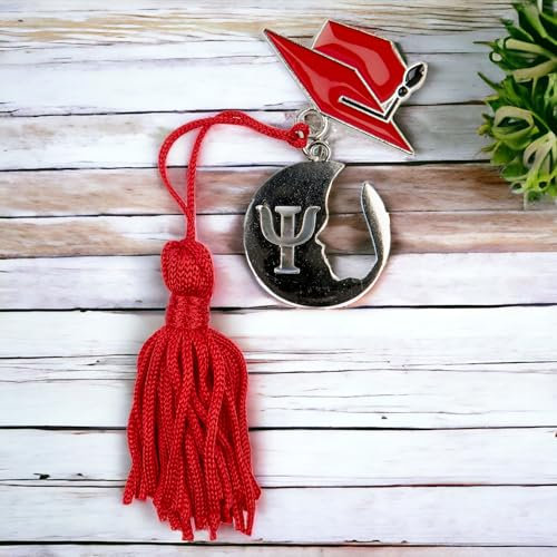 Doni Bomboniere Laurea 12PZ Ciondolo Simbolo Lettera Psi con Psicologia Nappina E Tocco Rosso Pensierini Confettata Sacchetto Idee Regalo Complete Originali Economiche