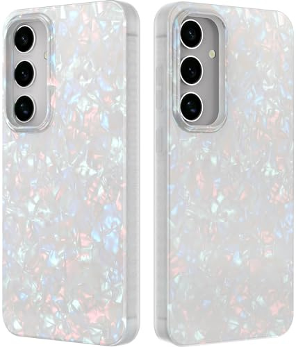 LONLI Hue - Custodia per Samsung Galaxy S24 - Guscio di Tartaruga Madreperla Bianca - Cover Antiurto Unica, Elegante ed Estetica per Donne, Ragazze e Uomini (2024)
