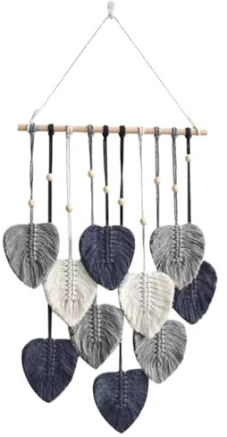 Makramee Wandbehang Boho Deko, Wandteppich Boho Style mit Holzperlen und Blätter, Tapisserie Wanddeko Handgemacht, für Outdoor, Wohnzimmer, Schlafzimmer, Indoor, Geschenke - 40 × 80 cm (Grau)