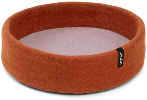 myfelt Lora Schurwolle-Hundekorb, Rostrot mit lavendelfarbenem Inlay, 40 x 13 cm