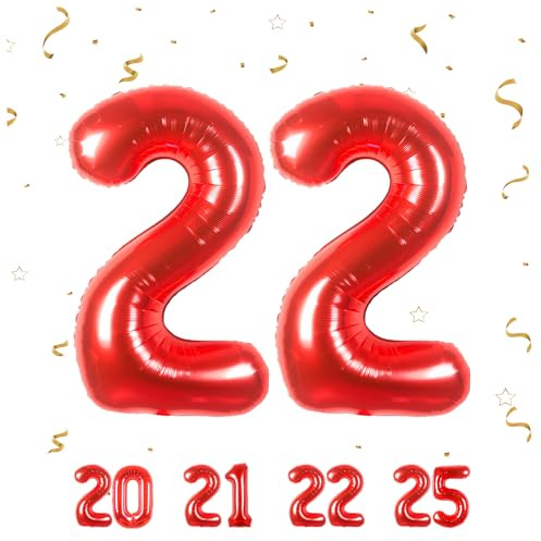 Geburtstag zahlen luftballon 22 jahre | Rot Folienballon 22 XXL -Riesen Folienballon in 40 - 101cm Geburtstagsdeko - Ballon Zahl Deko zum Geburtstag .Fliegt mit Helium