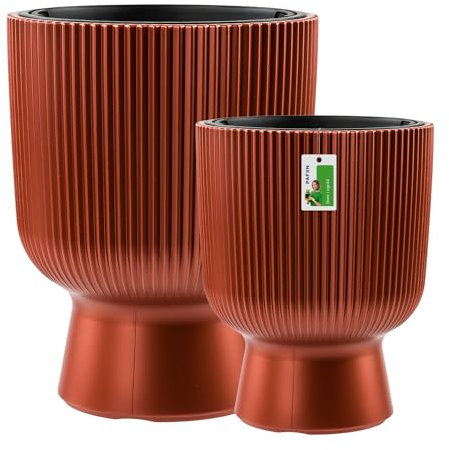 Kunststoff Blumentöpfe auf einem Bein - Set 2 Großen 36 cm und 50 cm - Elegant Blumenkübel Übertopf Pflanztopf Pflanzkübel Für Innen Und Balkon Garten Pflanze | Farbe Kupfer
