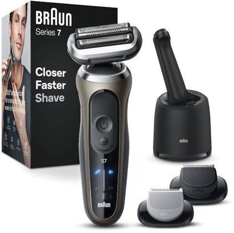 Braun Series 7 Elektrorasierer für Herren, Nass- und Trockenrasierer, Made in Germany, Rasierapparat mit Reinigungsstation, Made in Germany, Wasserdicht, 72-C7650cc, Gold