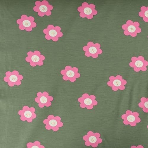 SCHÖNER LEBEN. French Terry Sommersweat Big Flowers Blumen altgrün pink 1,5m Breite