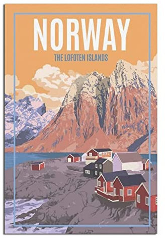 IFHSIGoe Metall-Blechschild Norwegen Lofoten Inseln Blechschild Reise Vintage Kunst Wanddekoration Schild Home Küche Bar Terrasse Höhle Lustige Dekoration 30 x 43 cm
