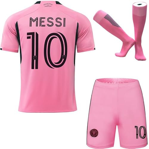 HUSSATEX Miami 2024/2025#10 Heim Kinder Fußball Trikot & Shorts mit Socken Geschenk Set Jugendgrößen (Rosa,30)