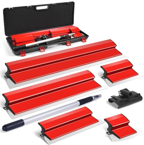 DEKEones Spatola in stucco, Set di Spatole Professionali per Superfici, 15 cm + 25 cm + 40 cm + 60 cm + 80 cm + asta con manico estensibile da 70 a 158 cm