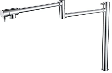 Topffüller Wasserhahn, an Deck montierter klappbarer Küchenspülenhahn mit Doppelgelenk-Schwenkarm, Zweigriff-Einloch-Küchenarmatur, Messing-Einzelkalt-Küchen-Topffüller,Schwarz(Chrome)