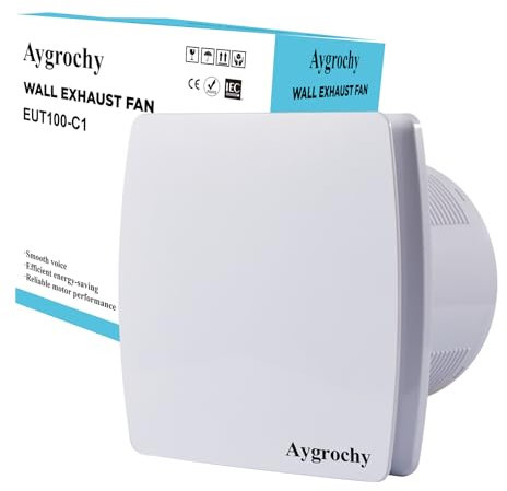Aygrochy Ventilateur extracteur d'air 100mm, Extracteur Salle de Bain au plafond et montage mural avec clapet anti-retour pour WC, cuisine, fenêtre loft et cave