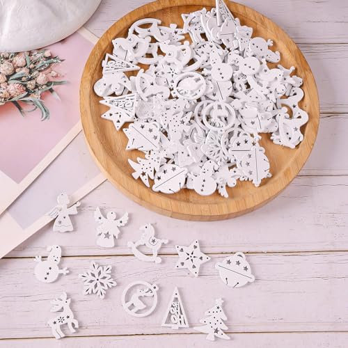 HERZNONE 200pcs Weihnachten Streudeko aus holz Holzanhänger Mini Holzdeko Weihnachtsbaumanhänger Weihnachtsdeko Streudeko DIY Basteln Tischdeko Homedeko Weihnachten Schmuck (weiß-bells)