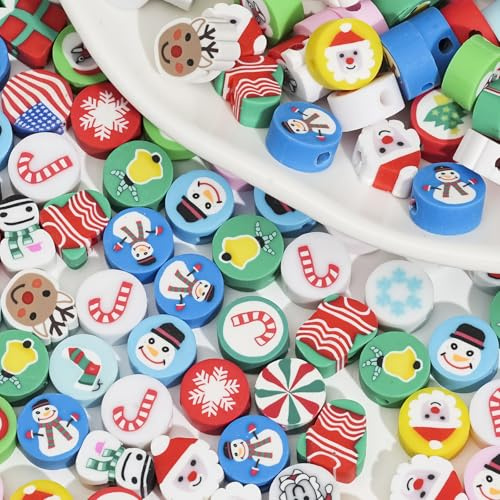 DAHI 300pcs Weihnachtsperlen Polymer Clay Perlen Weiche Keramik Perlen Weihnachts Tonperlen für DIY Armband Halskette Ohrringe (A)