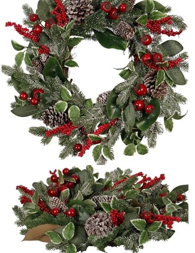 Weihnachtskranz mit Tannenzapfen und roten Beeren, 55 cm