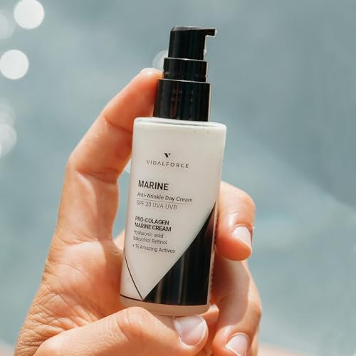 MARINE Super Fluid Anti-Falten-Creme für Frauen und Männer mit Sonnenschutz 30 SPF UVA/UVB und Blauflichtschutz mit Marine Collagen | 3 Hyaluronsäuren | Retinol | Ceramide oder Bakuchiol 50ml