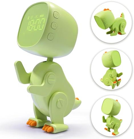 Dzaayediiy Réveil Enfant, Réveil numérique pour Enfants Réveil Enfant Fille Garçon Veilleuse Dinosaure Horloge Snooze, avec 3 Groupes Alarmes, Le Son et la Luminosité Réglables en USB Charge, Vert