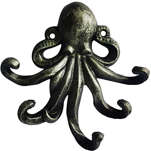 Coat Hooks Wall Mounted Coat Hooks Wall ?Mounted Craft Kitchen Coat Hanging Decorative Hook Bedroom Home Decor Organizer Storage Octopus Shape ?Cast Iron Wall Coat Hooks (Color : Silver)