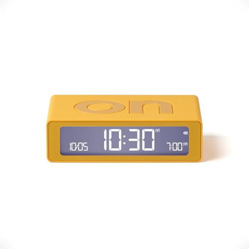 Lexon Flip Mini Reisewecker, digitaler LED-Wecker mit On/Off-Funktion, Einstellbarer Helligkeit, wiederaufladbar und berührungsempfindlich, ideal als Nachttisch-Wecker - Gelb