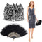 1920er Accessoires Damen, Charleston Accessoires, Retro Handfächer Damen + Elegante Gatsby Damentasche,Glitzer, Charleston, 20er Jahre, Karneval, Halloween, Fasching, Mottoparty, Theater