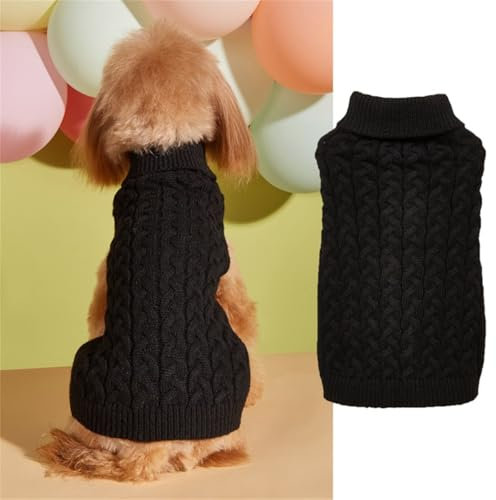 FANSU Hundepullover Kleine Hunde, Hunde Pullover Waschbar Hundepulli, Weich Einfarbig Strickpullover Hunde Shirt Elastisch Warmer Hunde Pullis, Strickpullover mit Beinen (M,Schwarz)