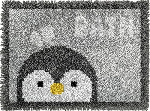Penguin Bath DIY Latch Hook Rug Kits for Adults Tapestry Pre-Printed Patterns Carpet Needlework Crochet Yarns Latch Hooking Mat for Home Decor 52x38cm(g106)