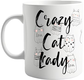Crazy Cat Lady 11oz Ceramic Mug – Funny Coffee Cup with Cat Design for Kitten Lovers – Cute and Humorous Gift for Mums, Present for Him or Her