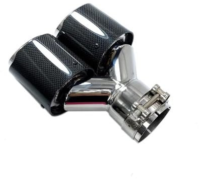 DZSLLOOI Auspuffblenden 1 Stück Glänzende Carbon-Edelstahl-Auspuff-Doppelspitzen-Schalldämpfer-Doppelrohre Für Auspuff-Doppelspitzen Endrohrblenden Blende(IN 80MM-Out 114MM)