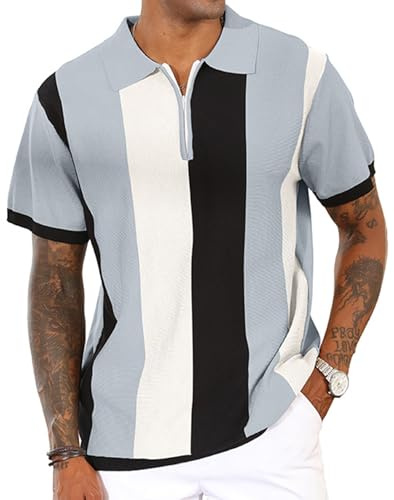 Herrenmode Poloshirts Vintage Gestreifte Strickshirts Lässige Langarm Golfshirts, blau, L