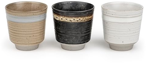 Bredemeijer Keramik Teebecher Set 3-teilig - modern gestreifte Steingut Becher mit je 200 ml Fassungsvermögen