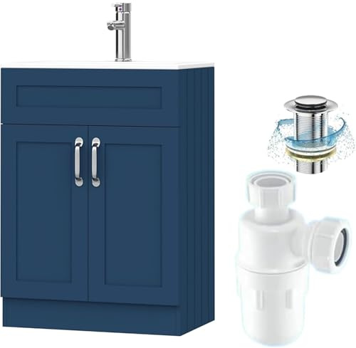 BELOFAY Under Sink Bathroom Cabinet Floor Standing Storage Cupboard Basin Unit, 500mm Vanity Unit Basin, Waste and Trap, Tap not Included (Crawley Blue)