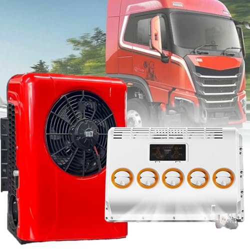 Kit De Climatisation 12V/24V Pour Camion, Bus, Camping-Car, Unité De Climatisation éLectrique Universelle, Pour Refroidissement De Cabine De Caravane, Climatiseur Portable Avec TéLéCommande,Red-24V