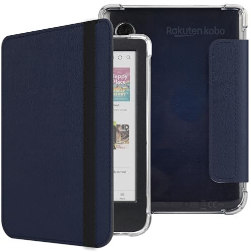 HGWALP Coque Compatible 6 Pouces Kobo Clara Colour/Clara BW (2024) / Clara 2E (2022),Sortie Cuir PU Premium + Étui arrière TPU Transparente et Souple pour Dormir/réveiller automatiquement-Navy