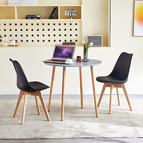 LafeuR Esstisch mit 2 Stühlen Essgruppen, Esszimmergruppe 80CM Runder Küchentisch und 2er Set Esszimmerstühle für Wohnzimmer Küche Büro(Grau Tisch+2 Schwarz Stühle)
