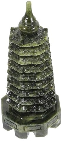 BESTYASH Geschnitzter Wenchang Turm Aus Jade 5.44 Zoll Traditionelle Chinesische Pagode Skulptur Für Wohnaccessoires Garten Büro Zen Deko Figur