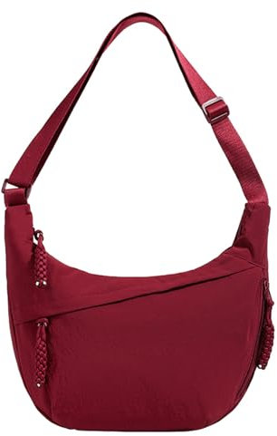 GUSXPPD Damen Halbmond Crossbody Schultertasche, Nylon Crossbody Bag, Hobo Halfmoon Bag, Crossbody Bag Umhängetasche, Halbmond Dumpling Umhängetasche mit verstellbarer Schultergurt (Rot-M)