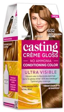 Casting Crème Gloss Ultra Visible Hair Color – Light Golden Brown 632, 100g + 60ml | No Ammonia | Permanent Hair Color | Glossy Finish