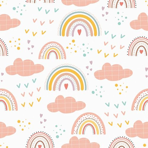 Skyblur Selbstklebende Tapete Rosa Mädchenzimmer Kinderzimmer Regenbogen Wolken Mustertapete 260x44.5cm Tapete Rosa Kinderzimmer Klebefolie Kinder Möbelfolie Muster Klebefolie Weiß Vinyltapete Kinder