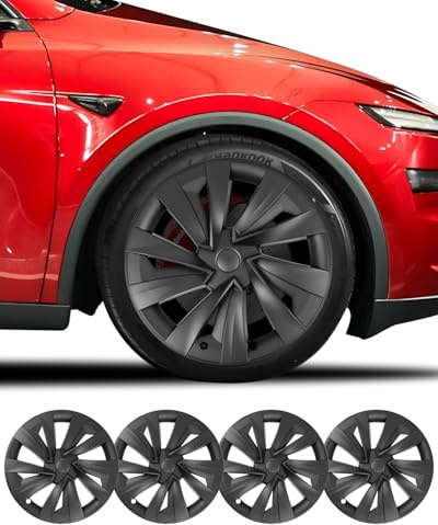 Satz von 4 Ersatz 19 Radkappen kompatibel mit Tesla Model y matt schwarz (Model y Juniper 2025)