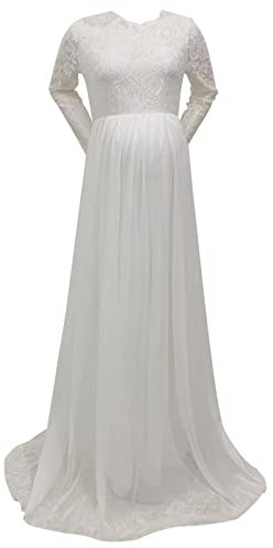 Generisch Robe de mariée grossesse manches longues dentelle presse magique femmes enceintes sexy robe ample robe longue robe de maternité pantalon de sport, Blanc., S