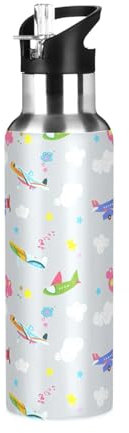 Sevdomey Colorful Airplanes Water Bottle with Straw Lid 20 oz,Stainless Steel Vacuum Insulated Water Bottle for Sports Cycling Hiking Gym School Home