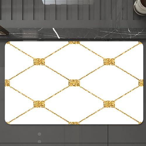 EMCLKS Badteppich rutschfeste,weicher Badezimmerteppich Badematte Badvorleger für Dusche,Badewanne und Toilette,Rautennahtloses Muster, Goldener Glitzer und weiße Vorlage, goldene Vintage-O,60x90 cm