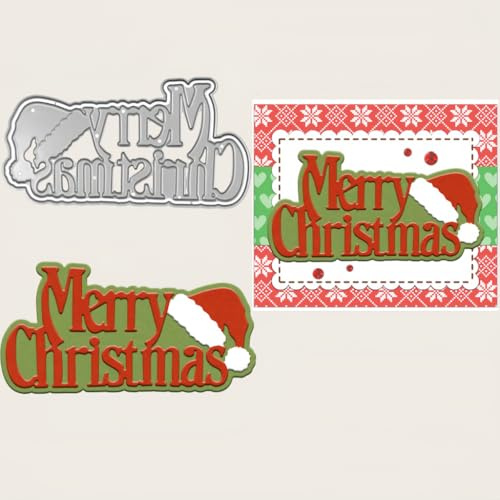 Sredwtk Frohe Weihnachten Stanzschablonen Weihnachten Schrift Metall Prägeschablonen Stanzformen Schneiden für DIY Karte Sammelalbum Scrapbooking Fotoalbum Deko