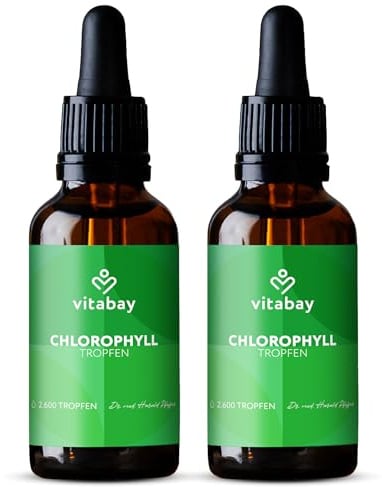 Vitabay Chlorophyll Tropfen 200ml - 400mg Liquid Chlorophyll flüssig | aus Weizengras, Alfalfa und Chlorella - Moderne Chlorophyllin-Formulierung mit Kupfer für hohe Stabilität & Aufnahmefähigkeit