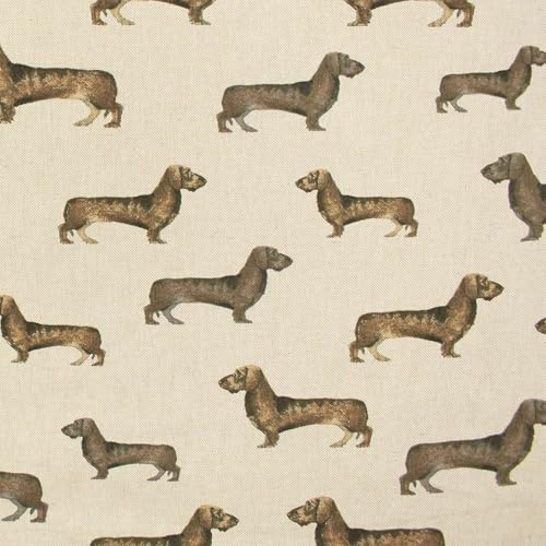 Dekostoff Rauhaardackel, Dackel | Meterware ab 100cm x 140cm (natur) | Leinenoptik