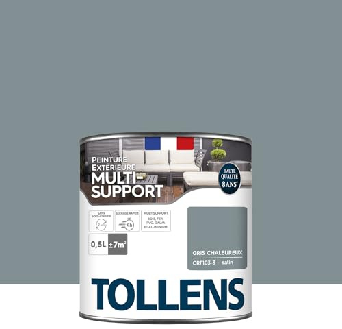 Tollens Peinture extérieure multisupport - Ultra résistante - Haute qualité - Satin - Gris Chaleureux- 0,5L = 7m2