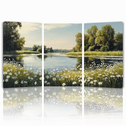 Tableau Decoration Murale Printemps Cadre en Bois Impression sur Toile, Peinture Poster Mural Tableau Nature Triptyque pour Moderne Salon Chambre Restaurant Maison Bain Cuisine 55x80 cmx 3pcs 1f-1124