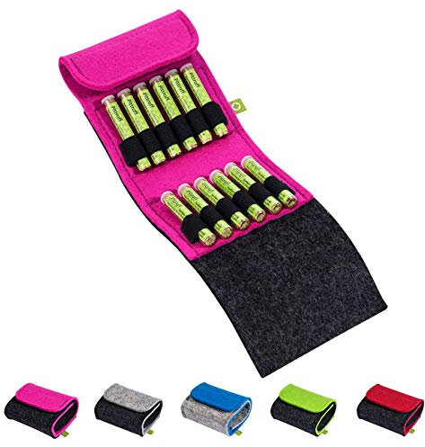 Homöopathische Taschenapotheke, Globuli-Tasche Potenz C30, gefüllt mit 12 Globuli-Röhrchen (Glas), handgemacht aus echtem Filz (pink)