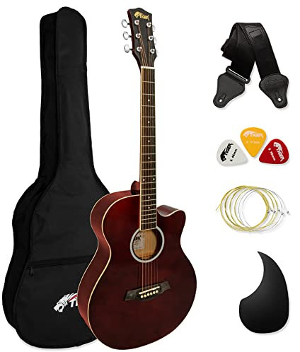 TIGER ACG3-RD Full Size Acoustic Guitar Package - Beginners Guitar Pack with Gig Bag, Strap and Spare Strings - Red - Now with 6 Months Free Lessons Included