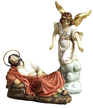 Set San Giuseppe dormiente con angelo. 2 Statue in resina Presepe pasquale by Paben