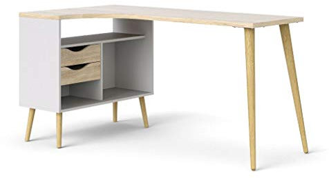 Tvilum Oslo Eckschreibtisch Winkelschreibtisch 145 x 80 cm Winkeltisch Weiß/Eiche Sonoma