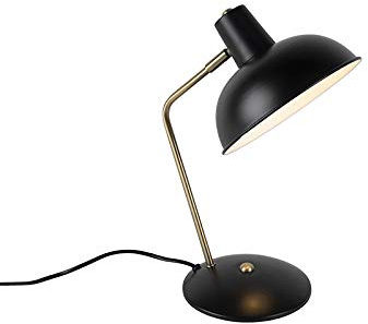 Qazqa Retro Tischleuchte - Milou - Schwarz, Rund, max. 40W, Geeignet für LED, 38cm, Ideal als Wohnzimmerlampe und Schlafzimmerlampe